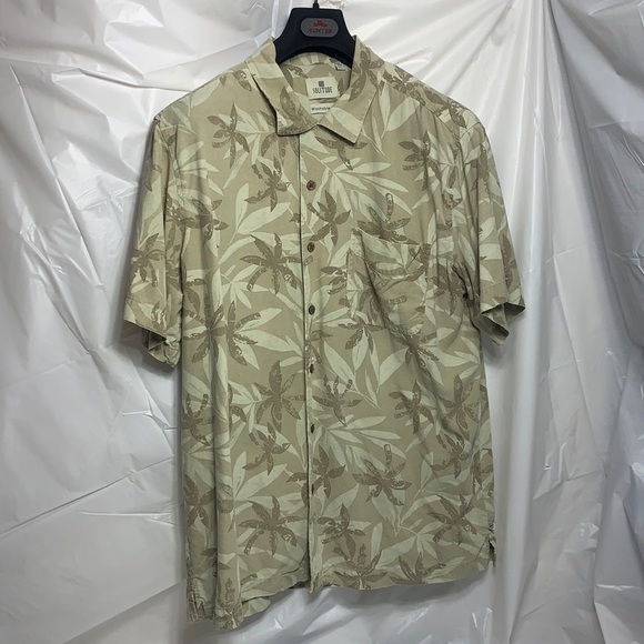 MEN’S Solitude Khaki Hawaiian Print Silk Button Down Short Sleeve Shirt Size L - Picture 2 of 5